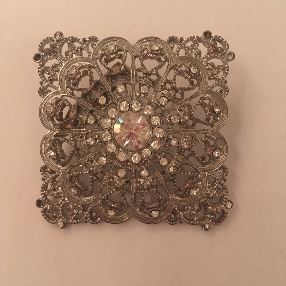 Vintage silver tone and zirconium brooch